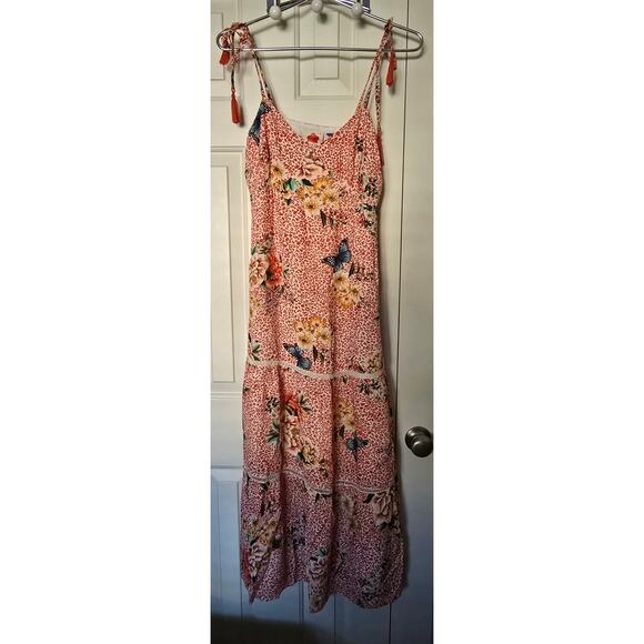 New Farm Rio for Anthropologie Verbena Midi Dress $198 X-SMALL Red Motif Floral - Picture 6 of 8